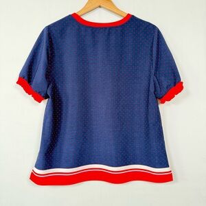 Riley & Rae Navy and Red Polka Dot Short Sleeve Top, Size L, Great Condition